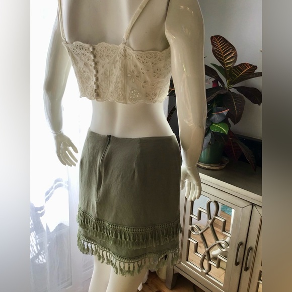 Lulus Sekera Sage Green Tassel Trim Fitted Mini Skirt Womans/Junior Size Small - Picture 12 of 16